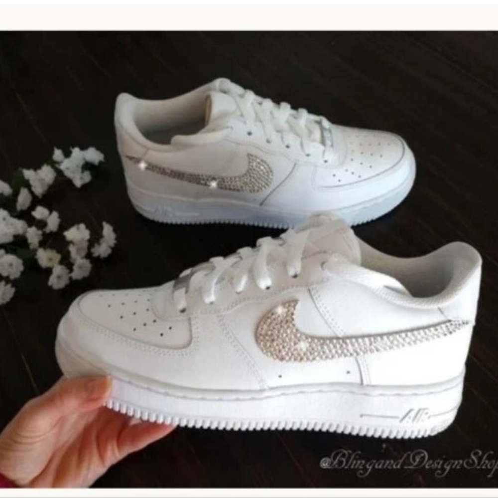 Bling Womens Nike Air Force 1 White Sneakers Shoes made with Swarovski C…